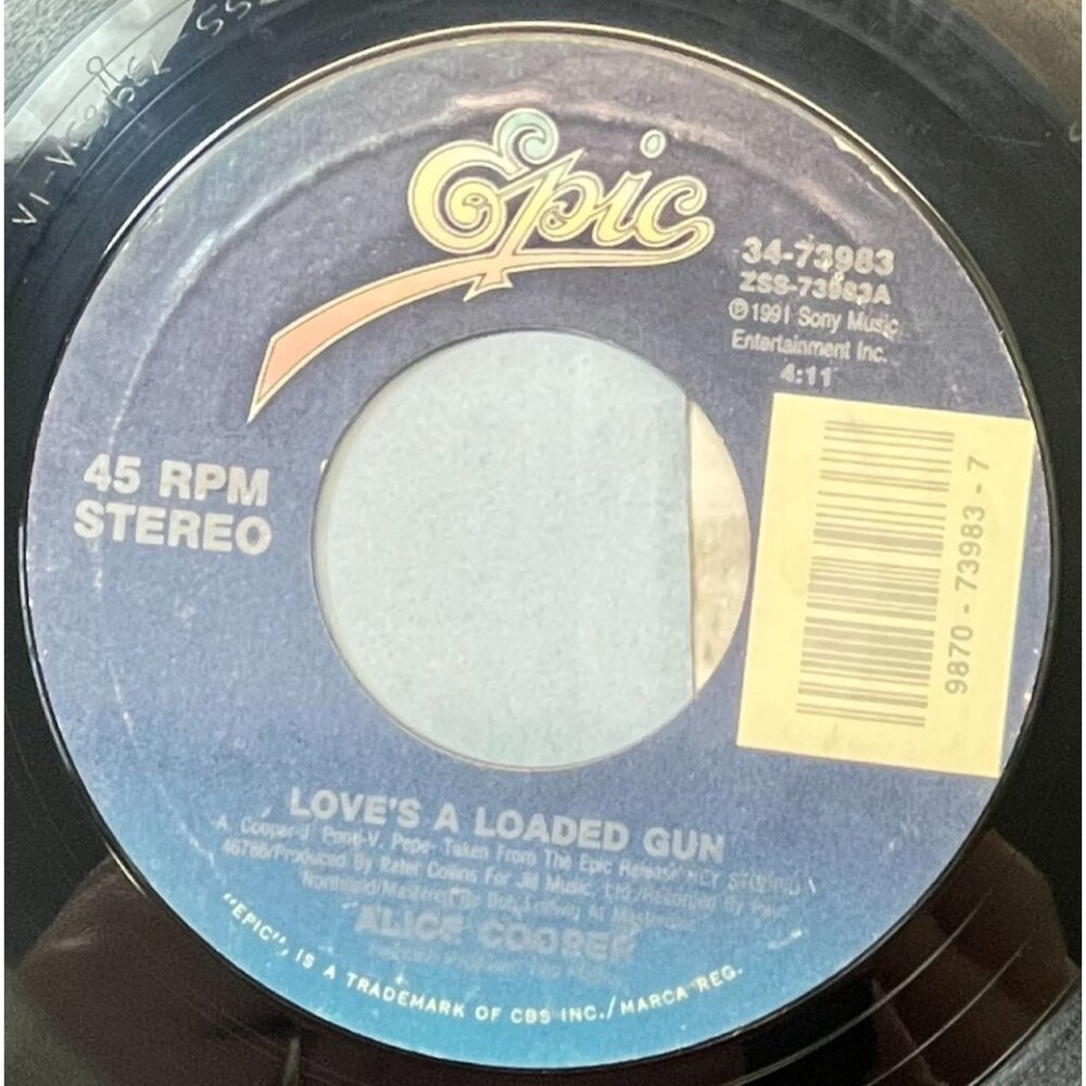 Alice Cooper Loves a Loaded Gun / Fire 45 Rock 1991 Epic 34-73983